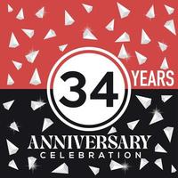 Celebrating 34th years anniversary logo design with red and black background vector