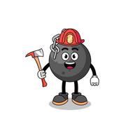 Cartoon mascot of wrecking ball firefighter vector