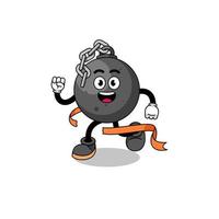 Mascot cartoon of wrecking ball running on finish line vector