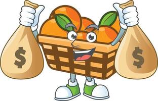 Basket oranges cartoon character style vector