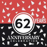 Celebrating 62nd years anniversary logo design with red and black background vector