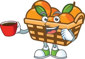 Basket oranges cartoon character style vector