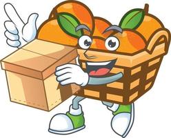 Basket oranges cartoon character style vector