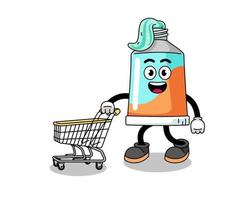 Cartoon of toothpaste holding a shopping trolley vector