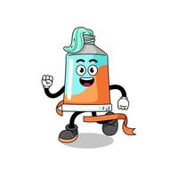 Mascot cartoon of toothpaste running on finish line vector