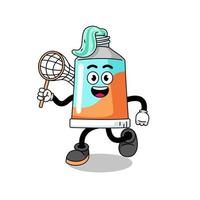 Cartoon of toothpaste catching a butterfly vector