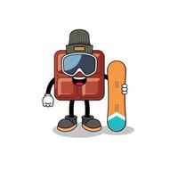mascota dibujos animados de chocolate bar tabla de snowboard jugador vector