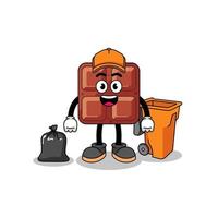 Illustration of chocolate bar cartoon as a garbage collector vector