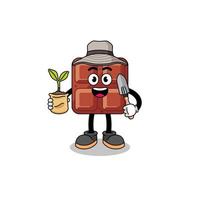 Illustration of chocolate bar cartoon holding a plant seed vector