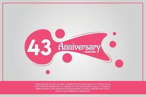 43 year anniversary celebration logo with pink color design with pink color bubbles on gray background vector abstract illustration