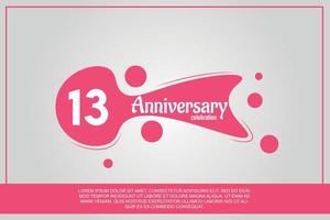 13 year anniversary celebration logo with pink color design with pink color bubbles on gray background vector abstract illustration
