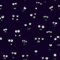 Black background with eyes. Seamless vector pattern. Cartoon emoticon faces in night.