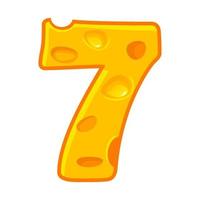 Cheese number 7. Seven font kids number. Vector Figure 7