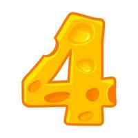 Cheese number 4. Four font kids number. Vector Figure 4