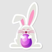 Vector sticker Easter rabbit with egg. Cartoon bunny