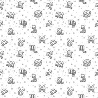 Background with silver signs of the zodiac. Astrology seamless pattern with zodiac signs vector