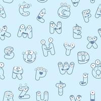 Seamless pattern with Contour MONSTER alphabet font. Pattern for Children vector