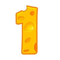 Cheese number 1. One font kids number. Vector Figure 1