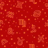 Flat background with signs of the zodiac. Astrology seamless pattern with zodiac signs in red vector