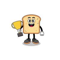 Cartoon mascot of bread holding a trophy vector