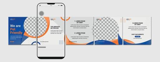 Instagram Carousel Template, Editable instagram carousel post for pet. microblog carousel social media post for pet friendly business vector