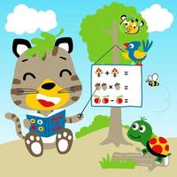 Learn to count in the forest with funny animals cartoon, vector cartoon illustration