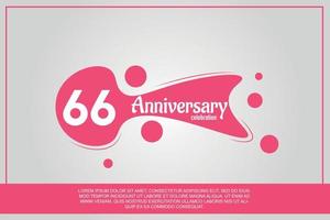 66 year anniversary celebration logo with pink color design with pink color bubbles on gray background vector abstract illustration