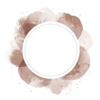 Vector round frame with abstract beige watercolor stains on white background in pastel colors.