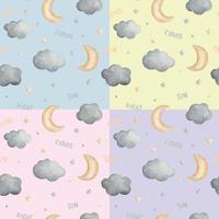 Watercolor seamless newborn baby, kids pattern with moon, cloud and star. vector