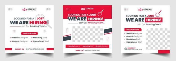 We are hiring job vacancy social media post banner design template with red color vector