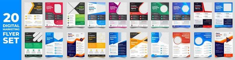 set of 20 Mega collection digital marketing corporate business flyer design template. digital marketing flyer bundle. business flyer bundle. set of 20 Item digital marketing flyer with unique shapes. vector