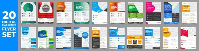 set of 20 Mega collection digital marketing corporate business flyer design template. digital marketing flyer bundle. business flyer bundle. set of 20 Item digital marketing flyer with unique shapes. vector