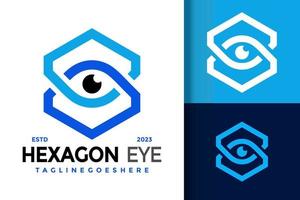 vector hexágono ojo hexagonal visión único logo