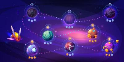 Space game level map with alien planets vector