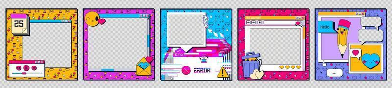 Set of retro 90s software frames on transparent vector