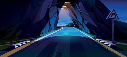 Car road tunnel, underground highway in mountain vector