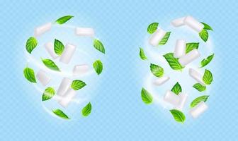 Swirls of chewing gums and mint leaves vector