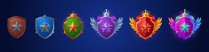 Game ranking badges with shields with star vector