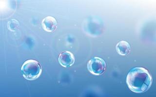 Soap bubbles blue background, vector