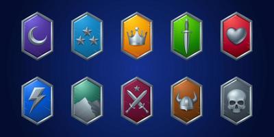 Set of fantasy game shields isolated on background vector