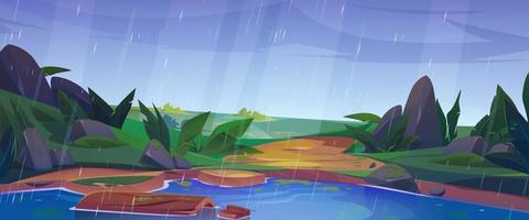 Rainy day landscape with lake water with log vector