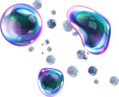 Bursting soap rainbow bubbles with reflections vector