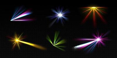 Bright light beams, laser rays, neon glow effect vector