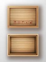 de madera caja abierto y cerrado realista vector