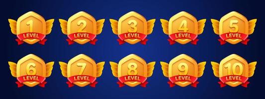 Game gold badges with level number vector