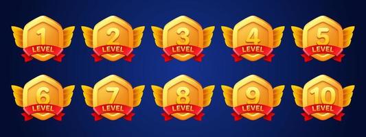 Game gold badges with level number vector