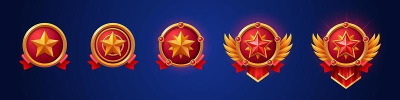 Cartoon set of game badges of different rank vector