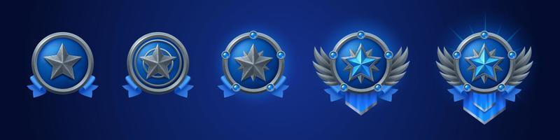 Cartoon set of game badges of different rank vector