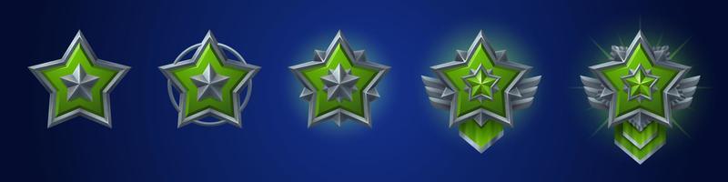 Cartoon set of game badges of different rank vector