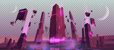 Space game landscape of alien planet with ruins vector